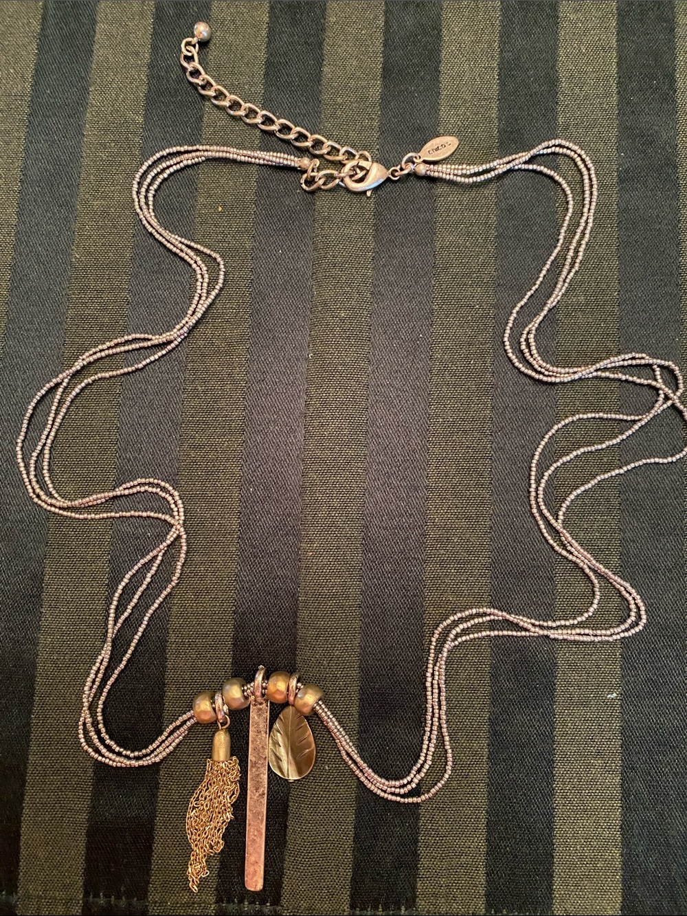 Chico's Bronze-Tone Multi-Strand Necklace with Leaf, Bar & Tassel